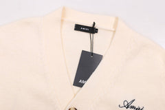 Cotton V-Neck Bones Cardigan Sweater Apricot