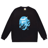 Ape Head Flame Print Crew Neck Sweatshirt