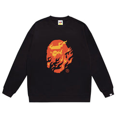 Ape Head Flame Print Crew Neck Sweatshirt
