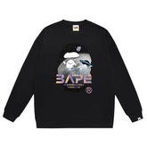 Ape Head Flying Saucer Laser Letter Pattern Print Sweatshirt