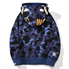camo double shark full zip hoodie