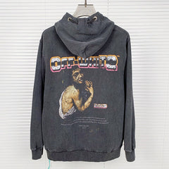Washed and distressed character pattern Hoodies
