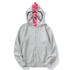 Double-hat Big Camo Shark Hoodies Grey