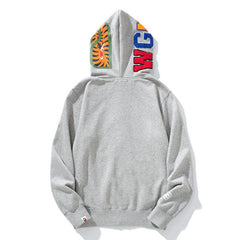 Double-hat Big Camo Shark Hoodies Grey