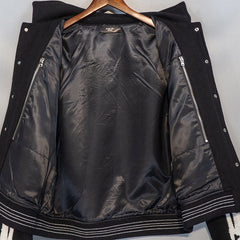 Thickened Loose Bomber Baseball Jacket Black