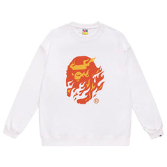 Ape Head Flame Print Crew Neck Sweatshirt