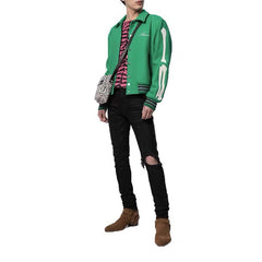Thickened Loose Bomber Baseball Jacket Green