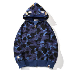 camo double shark full zip hoodie